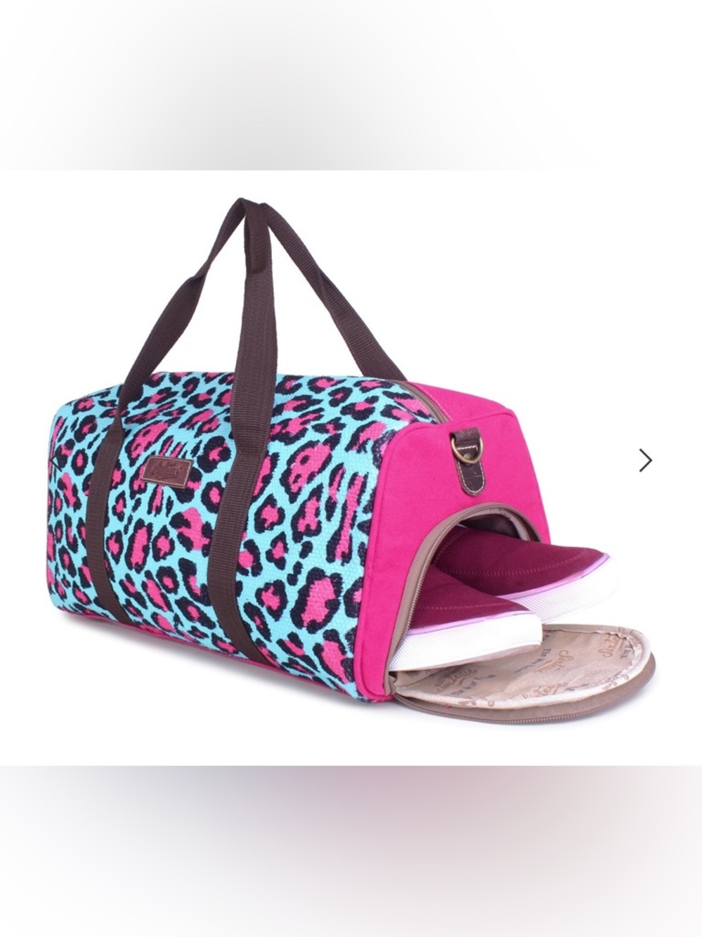 Sixtease Up-cycled Canvas Duffle Bag Leopard Print Adjustable Shoulder Strap - Picture 5 of 11